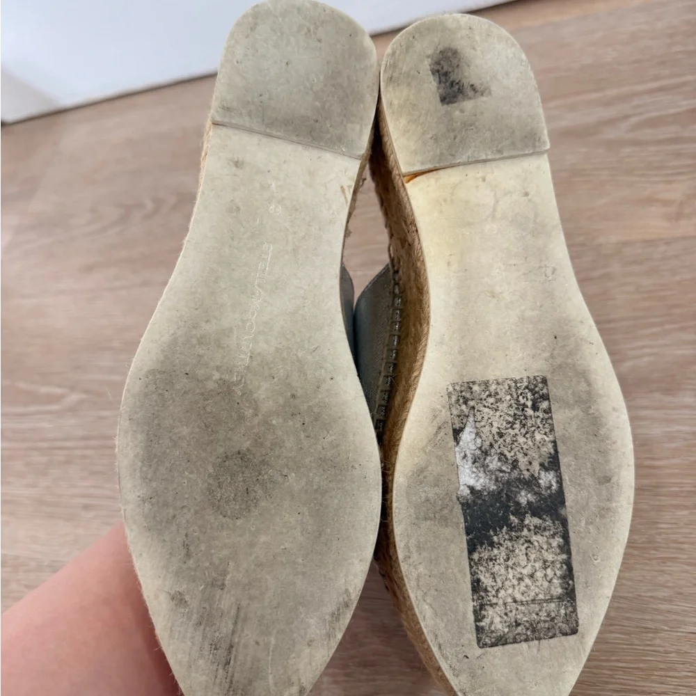 Stella McCartney Silver Metallic Espadrille Platform Mules
